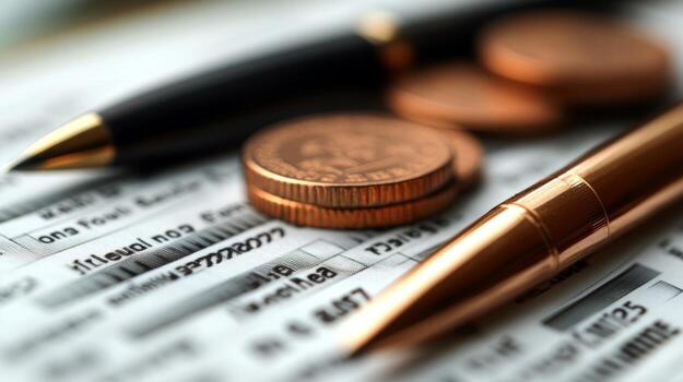 financial-planning-close-up-of-pens-coins-and-documents-photo
