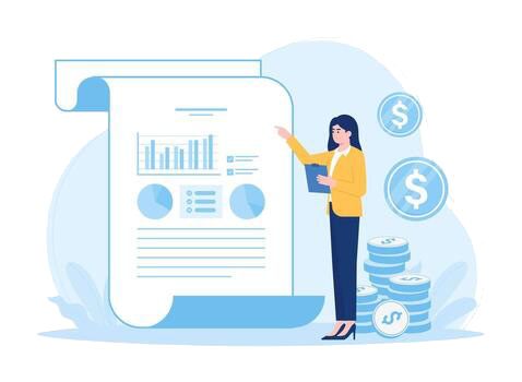 women-analyze-data-graphs-of-growth-and-money-earnings-concept-flat-illustration-vector